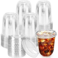50 Pack Clear Plastic Cups with Strawless Sip Lids,16 oz Iced Coffee Cup,Disp...