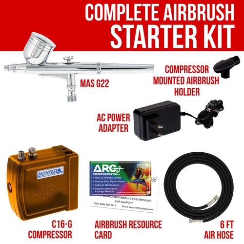Master Gravity Feed Gold Airbrush Kit Mini Air Compressor, Hobby Craft Art Cake - Picture 2 of 5
