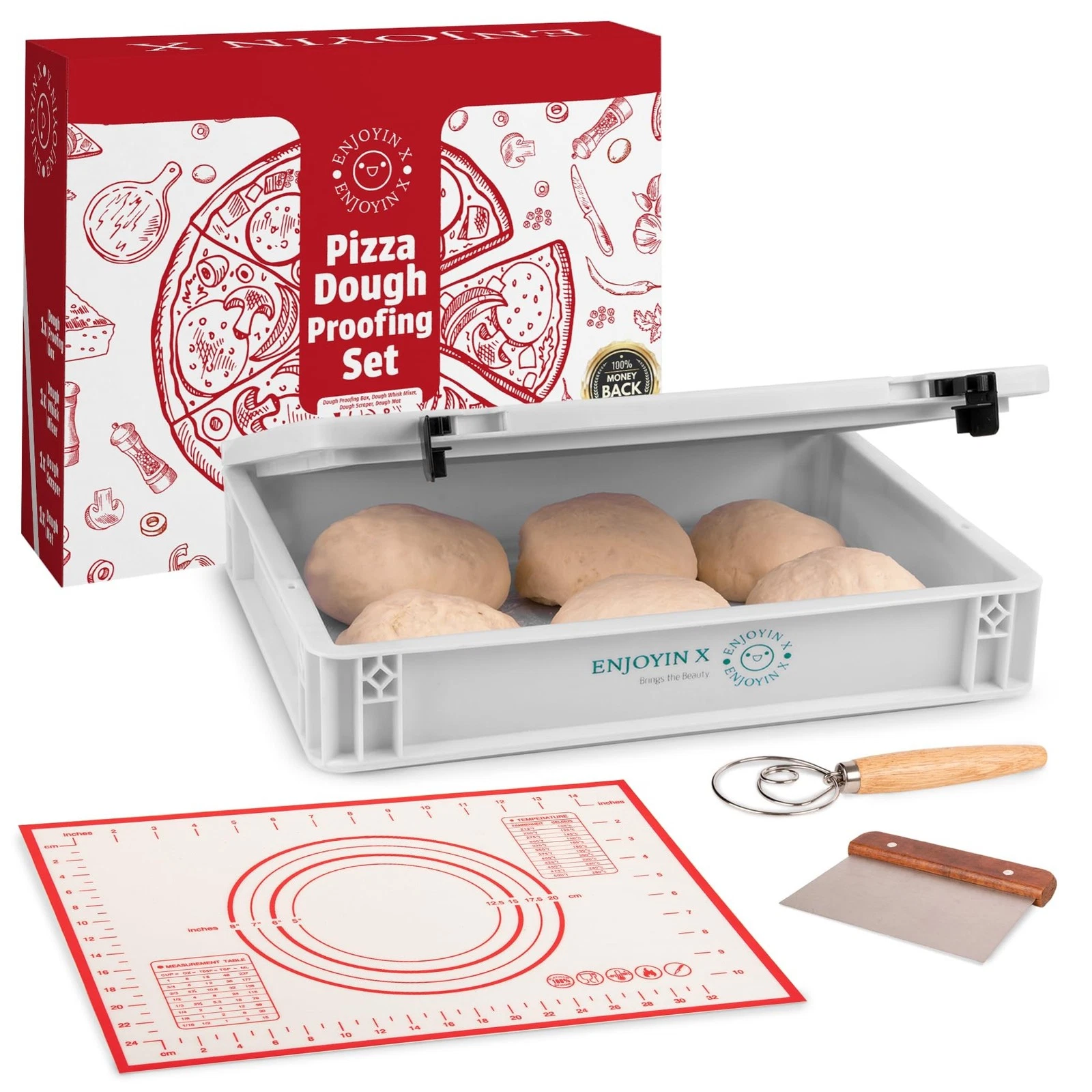 Pizza Dough Proofing Box with Lid - Includes Dough Whisk, Scraper & Dough Mat...
Opens in a new wind