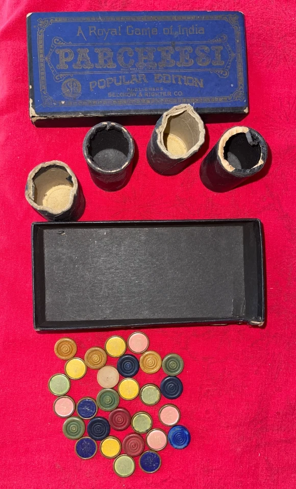 Parcheesi Board Game Boxes Shakers and Pieces Only 1940's - See Photos - Image 2 of 4