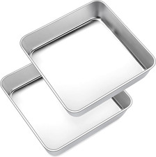 Cake Tin Set of 2, 8 Inch Stainless Steel Square Baking Tin/Small