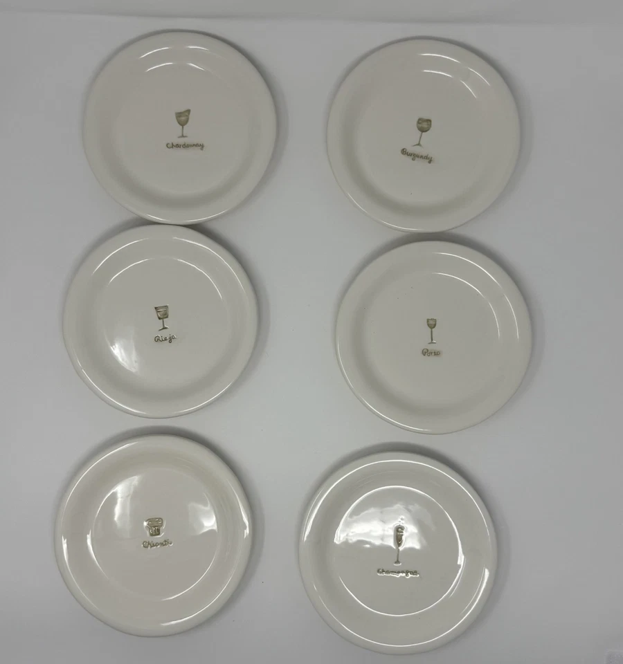 Platos de aperitivo Williams Sonoma/beige/estampados de copa de vino/6 Foto 3 de 4