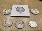Lot-(6) 90% Silver: (2) 1964 Quarters-1946 Quarter-1954 Dime-1952 & 1947 Nickel