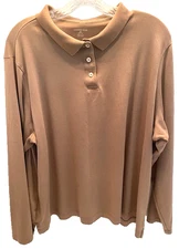 Lands' End Women's 3X (24W-26W) Brown 100% Cotton Long Sleeve Polo Shirt