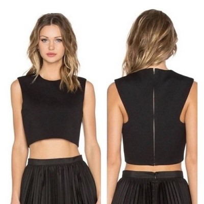 Blaque Label Sleeveless Crop Tank Top Size Small Black Silver Back Zip High Neck
