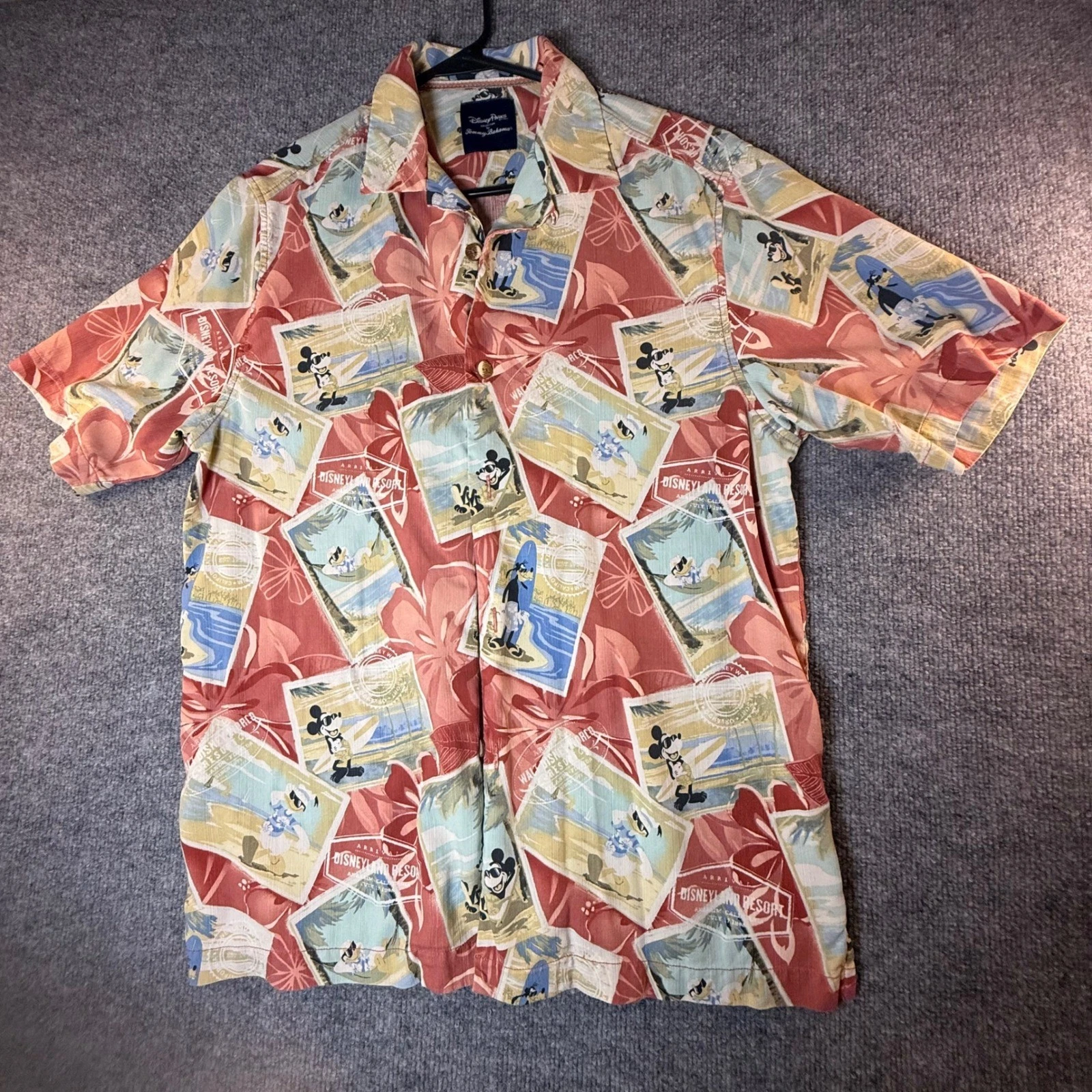 Tommy Bahama Disney Parks Mickey Mouse 100% Silk Hawaiian Shirt Red Mens Small