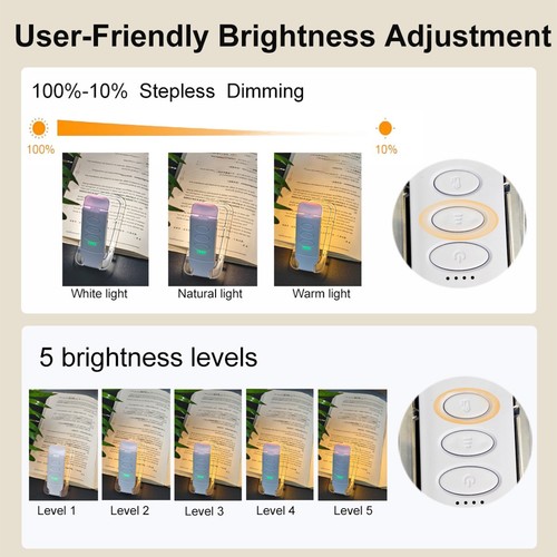 Luz LED recargable USB para libros en mini hogar para marcadores escritorio de lectura plegable - Imagen 3 de 11