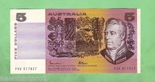 #D167.   1985  JOHNSTON / FRASER  PAPER  $5 BANKNOTE   #PXV 017827