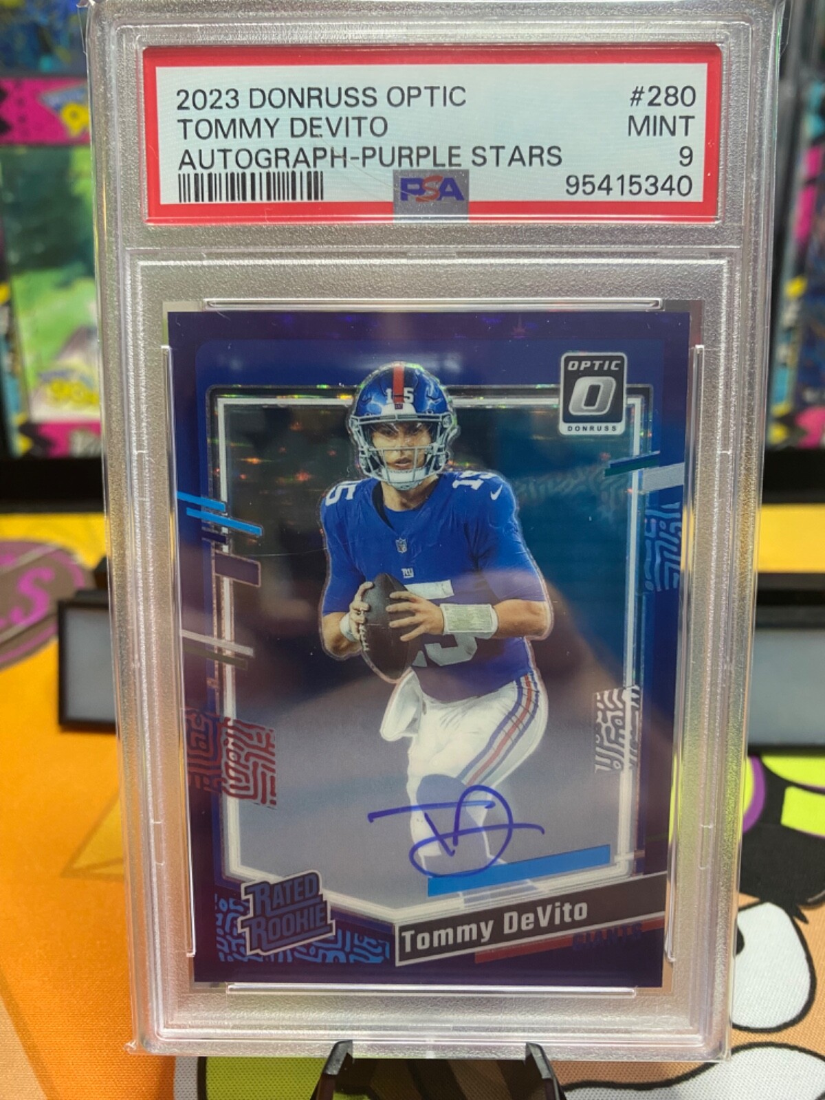 2023 Donruss Optic Rated Rookie Tommy Devito Purple Stars Auto /50 PSA 9 POP 5
