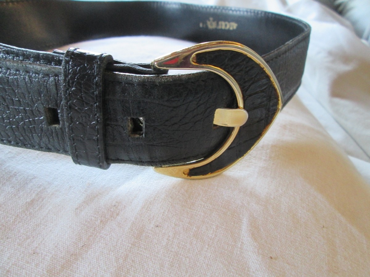 Ceinture En Cuir Vintage Made In Italy Marron - Longueur 75 Cm, Très Bon état Occasion