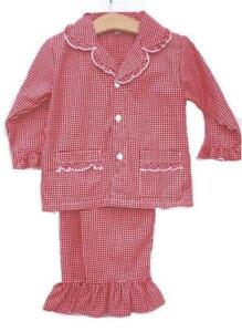 Santa Red and White Gingham Kids Christmas Boys Pajamas Lightweight Fabric