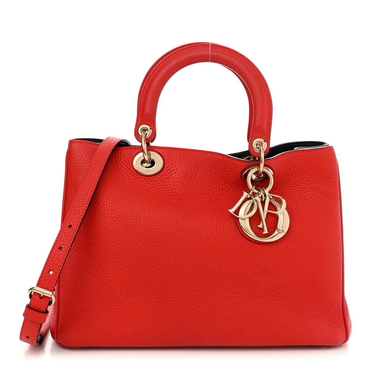Christian Dior Calfskin Medium Diorissimo Tote Red Top Handle Bag