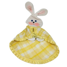 VINTAGE 1979 FISHER PRICE SECURITY BUNNY BLANKET 441 YELLOW PLAID LOVEY SATIN
