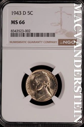 1943-D Jefferson Nickel - NGC MS 66 - Brilliant Uncirculated  #SLG258