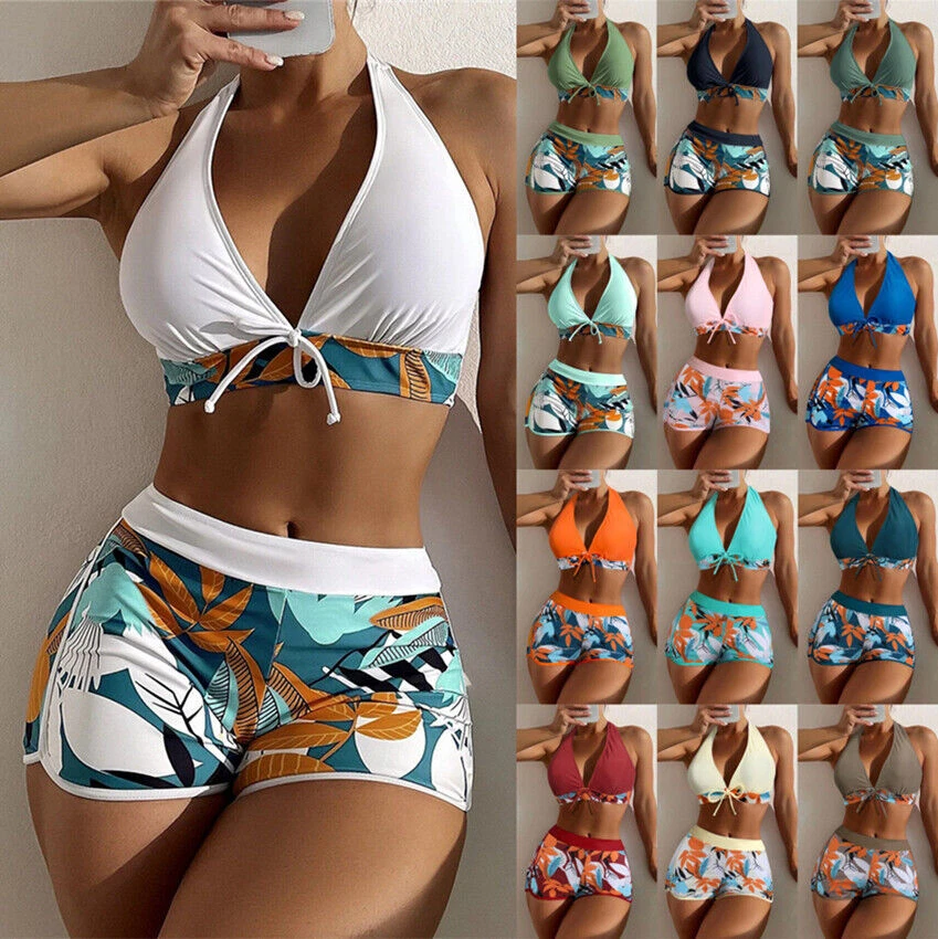 Women Bikini Set Swimsuit Push Up Crop Tops Boy Shorts Summer Beach Swimwear