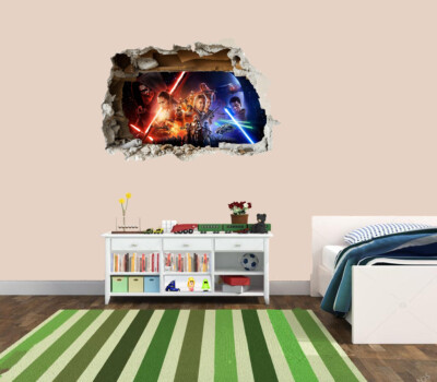 3D zertrümmerte Wand Wandbild Star Wars Wandaufkleber Sci-Fi Film Raum Wandkunst