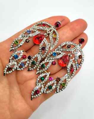 Multi color Crystal Rhinestone Earring W. Red Teardrop Dangle Drop Earrings 3758