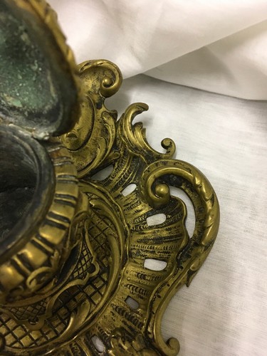 Rare Antique Ornate Victorian Gilt Brass Desk Figural Inkwell - Picture 6 of 11