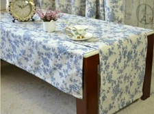 Again Speical @ Pretty Country Style Blue Rose Beige Cotton Linen Table Runner L