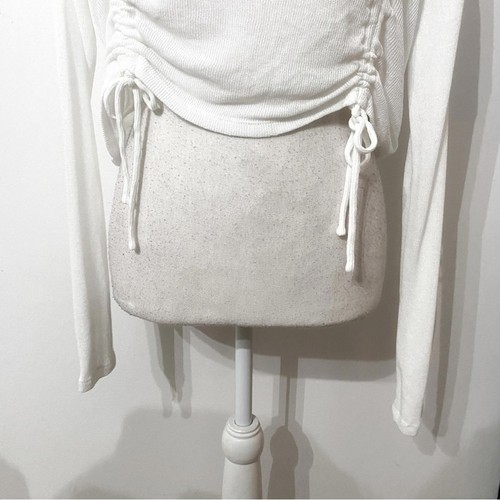 Princess POLLY WHITE KNITTED DOUBLE LACE UP CINCHED CROPPED LONG TEE TOP - 4 - Picture 5 of 9
