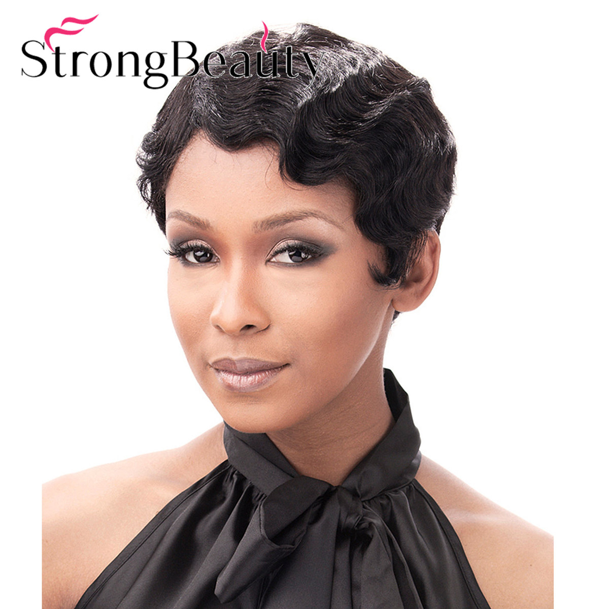 1920S Black Women 100% Real Human Hair Wigs Short Wavy Curly Retro