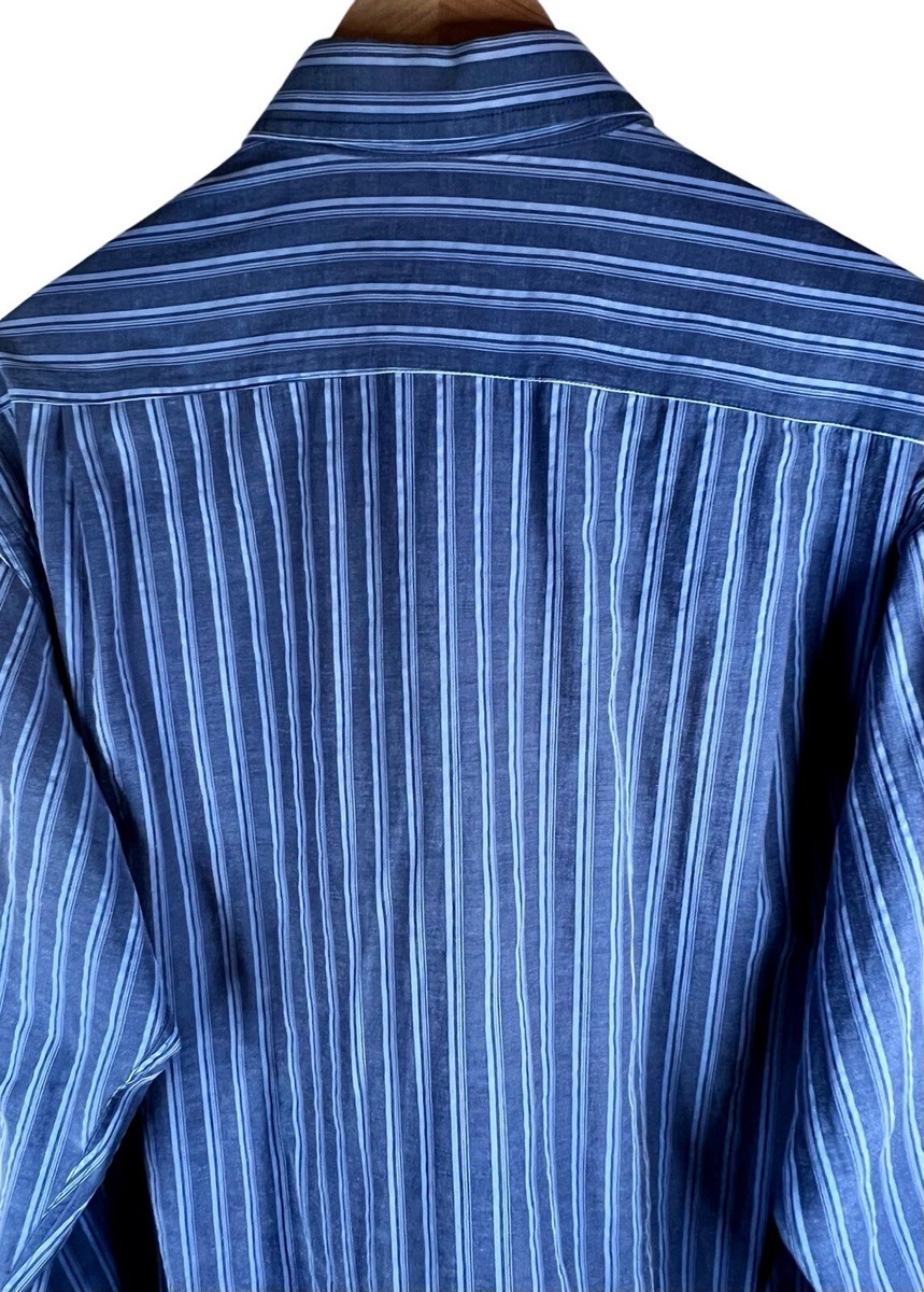 CHRISTIAN DIOR Large Blue Stripes Pocket Logo Button Down