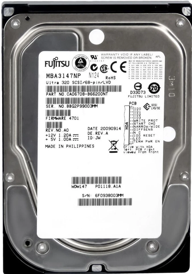 Hard Drive Fujitsu MBA3147NP 147GB 15000RPM 16MB SCSI U320 68-pin 3.5'' - Image 3 of 3