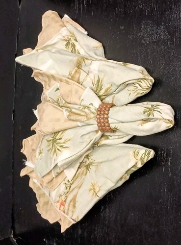 Juego de 4 servilletas de tela caqui maciza con estampado de palmeras y 4 17" 18" - Imagen 2 de 6