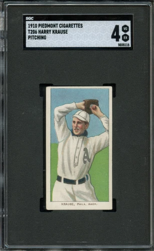 SGC BB - 1909-11 - T206 - Piedmont 350 - Harry Krause Pitching - SGC 4 - VG-EX
