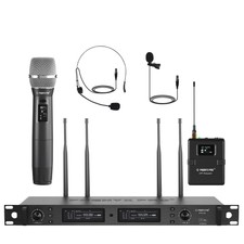 Wireless Microphone System, True Diversity Dual Cordless Microphone Set W/uhf...