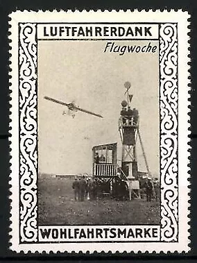 Reklamemarke Flugwoche, Flugzeug und Aussichtsturm, Wohlfahrtsmarke Luftfahrerd - Bild 1 von 1