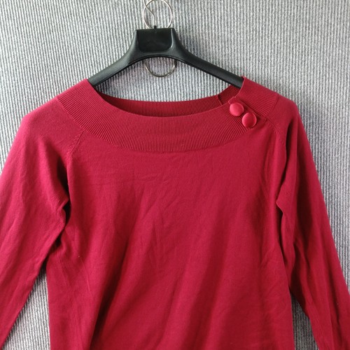 East 5th Sweater Womens Large Red Two Button Mock Collar Accent Long Sleeve - Picture 2 of 15