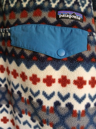 Patagonia Synchilla Fleece Men's Medium Cliff Underwater Blue Aztec Snap Buttons - Picture 4 of 6