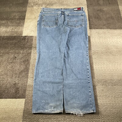 Vintage Tommy Hilfiger Jeans 38x34 Blue 90s Big Flag Distressed Painters