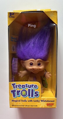 Galoob 1998 Treasure Trolls PING Magical Trolls 1st Edition Purple Hair NIB