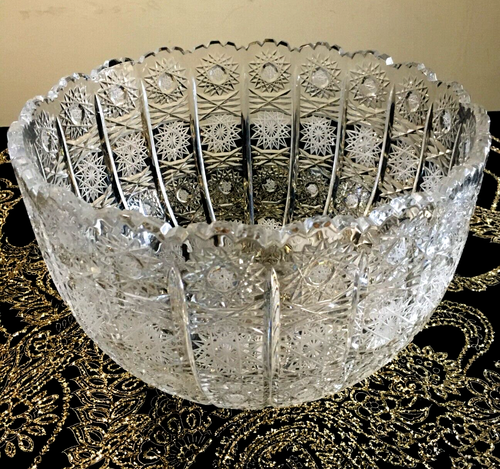 LARGE QUEEN LACE BOHEMIAN FINE HAND CUT CRYSTAL VINTAGE CZECH DEEP PUNCH BOWL