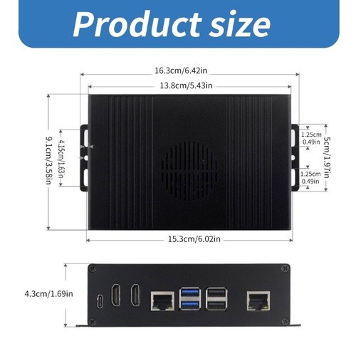 Przestronna aluminiowa obudowa do obudowy płyty RPi 5 PCIE Ethernet USB3.2//1 - Zdjęcie 8 z 14