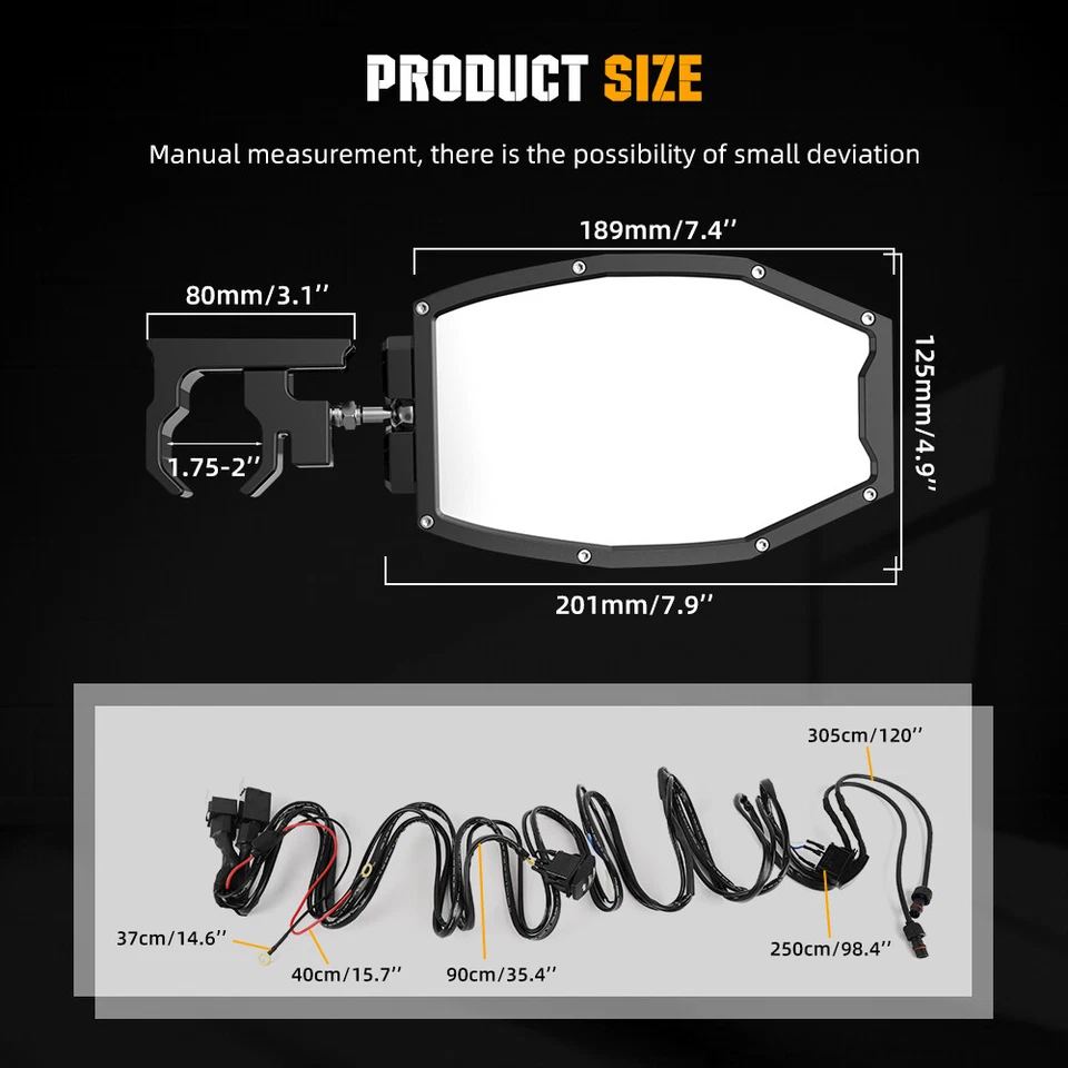 Rear Side Mirrors w/Amber LED Lights UTV Turn Signal Horn Kit For Polaris RZR XP - Image 3 of 4