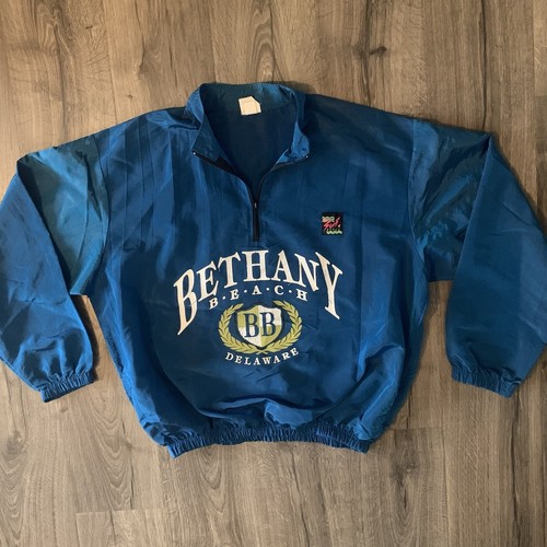 Surf Style Vtg Pullover Jacket OSFA Bethany Beach Windbreaker Made In USA Blue - Picture 2 of 6