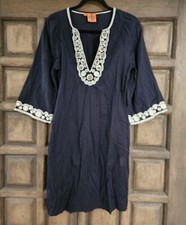 Tory Burch Navy Lightweight Embroidered Beaded Tunic with Pockets Size 2