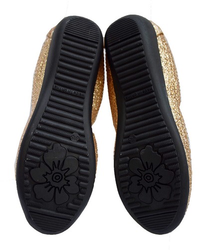 Gold Glitter Textured Ballet Flats Girl's Size 245 Slip-On Shoes, NEW - Picture 7 of 7