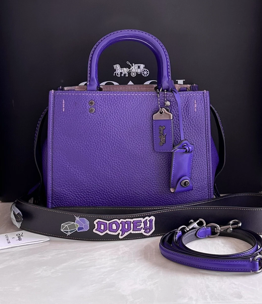 COACH 1941 X DISNEY PURPLE ROGUE 25 BAG WITH DOPEY NOVELTY STRAP 32778 EUC