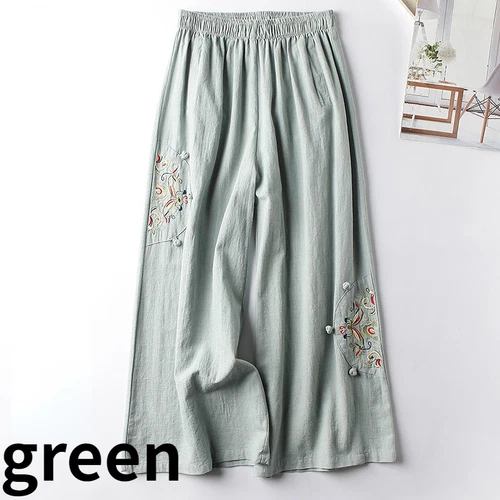 Retro Damen Stickerei Knöchelhose Gummibund weites Bein Hose Freizeit locker - Bild 6 von 27