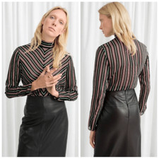 OTHER STORIES Chevron Stripes Mock Neck Sheer Top