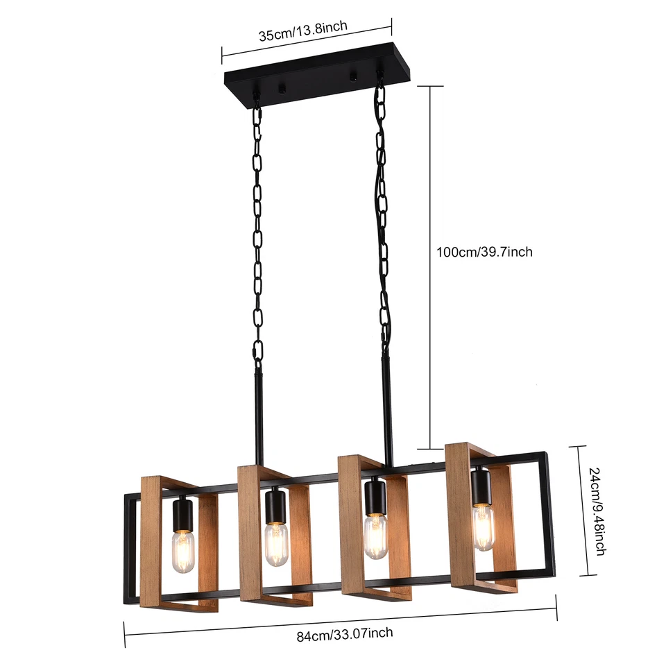 Lámpara colgante de techo isla de madera rústica granja 4 luces ¡Accesorio de lámpara! Foto 2 de 4