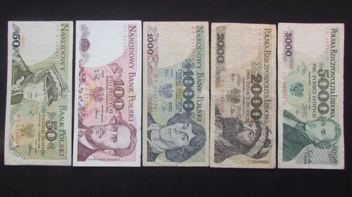 Poland five banknotes 50 - 5000 Zlotych, 1979-1988