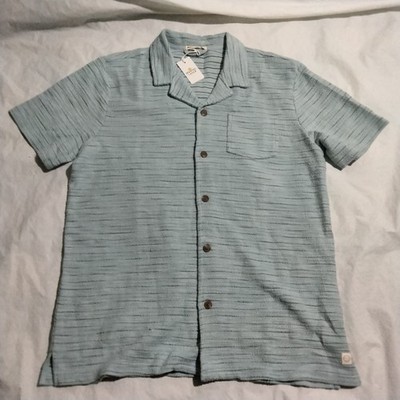 Marine Layer Textured Resort Shirt Men L/XL Sterling Blue Button Up Short Sleeve