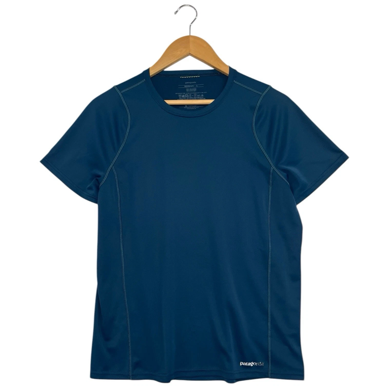 Patagonia Top Womens Large Green Teal Running Hiking Performance Base Layer