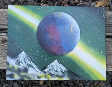 Comet of Peace 9x12 Spray Paint Art. On Canvas, Original Work. Signed. 