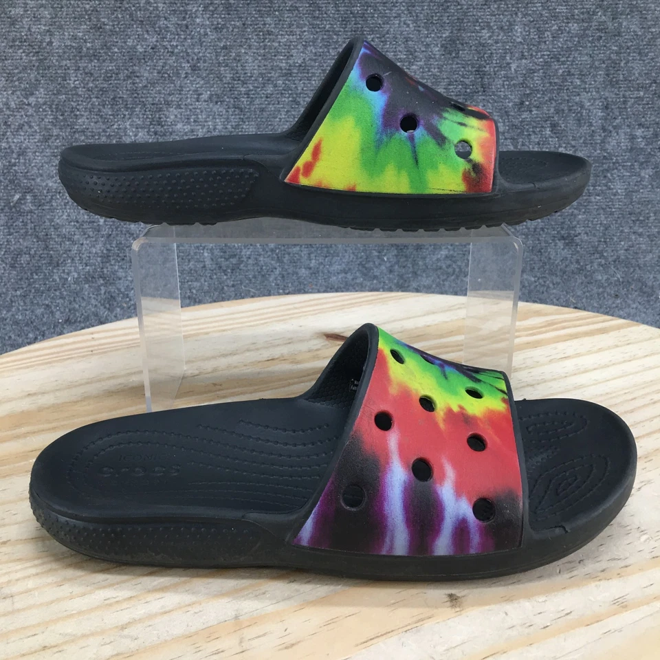 Crocs Sandals Mens 7 Womens 9 Classic Tie-Dye Graphic Slides Multicolor Comfort - Image 2 of 4